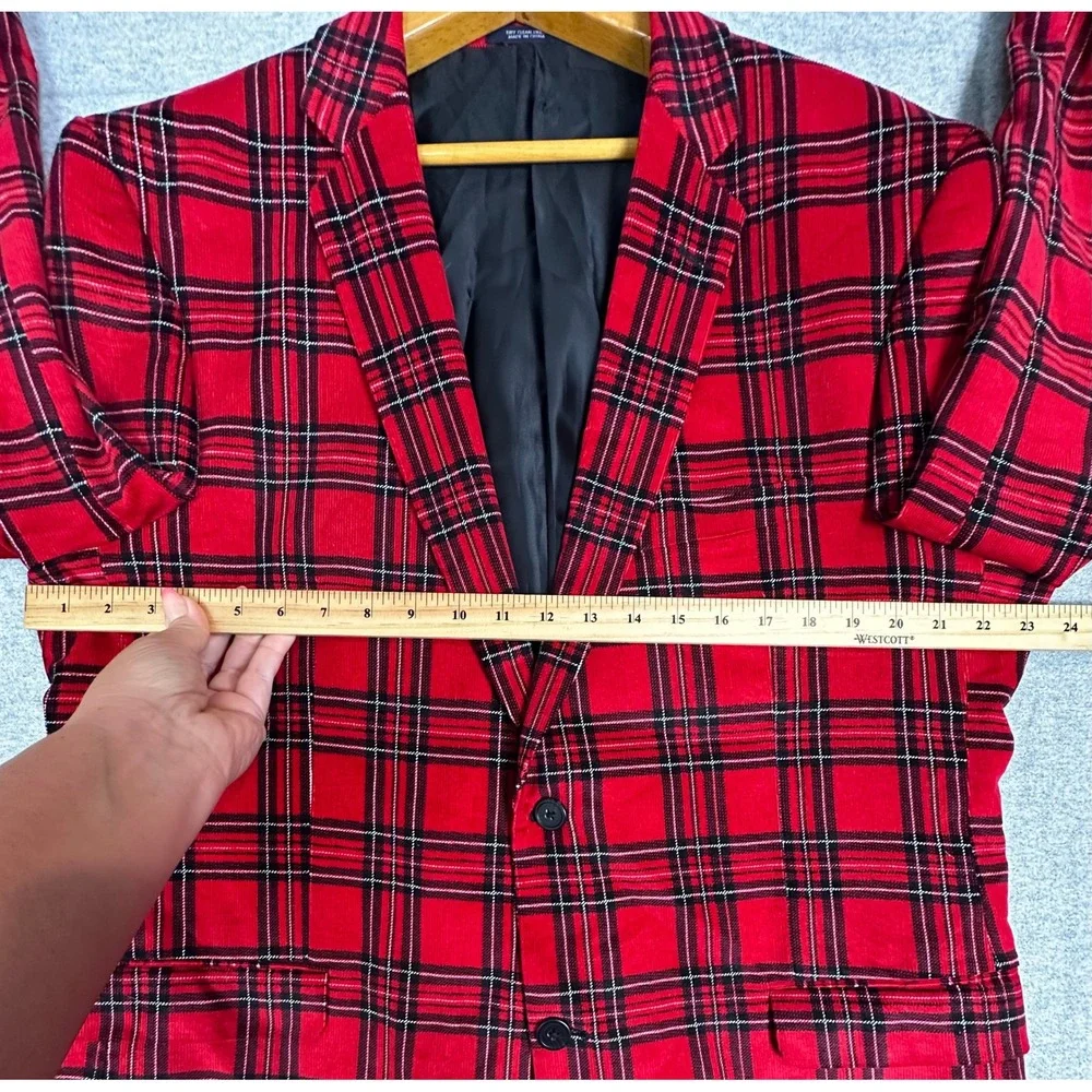 Saddlebred Sport Coat Mens 44L Red Plaid Corduroy Blazer Holiday
